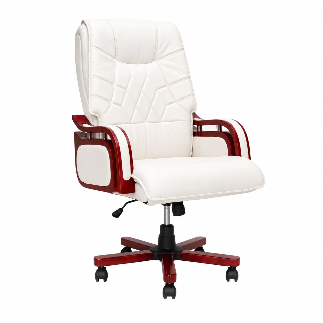 Luxury Executive Leather Office Chair - White & Walnut