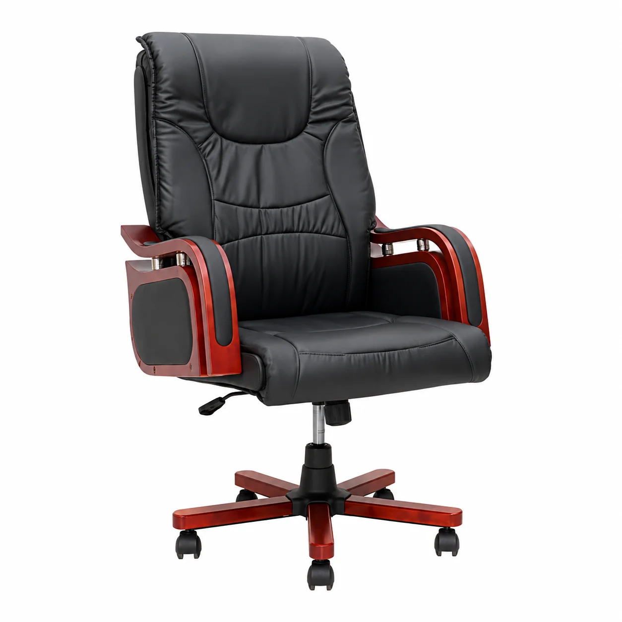 Luxury Executive Leather Office Chair - Black & Walnut