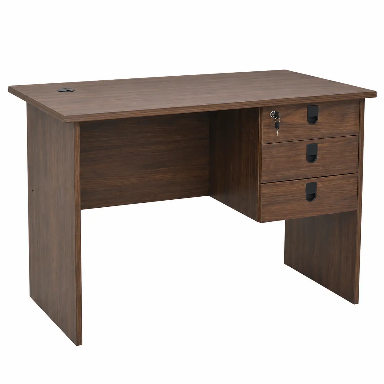 Modern Office Desk with Storage Drawers - Walnut Finish