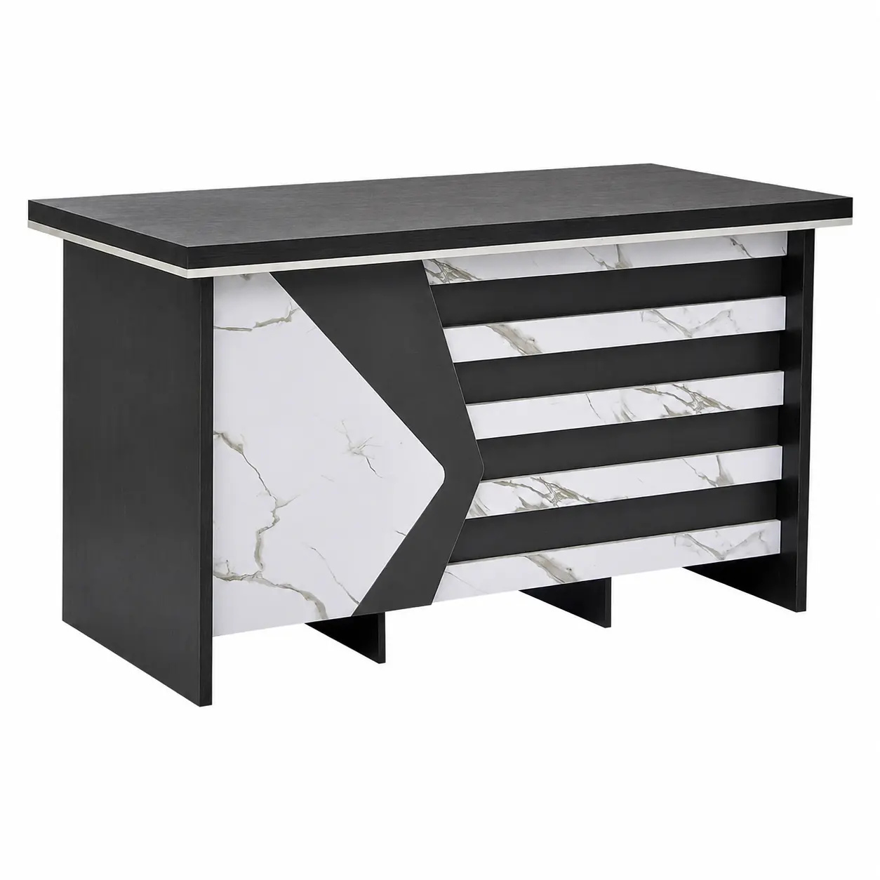 Modern Reception Desk - Black & Marble Finish