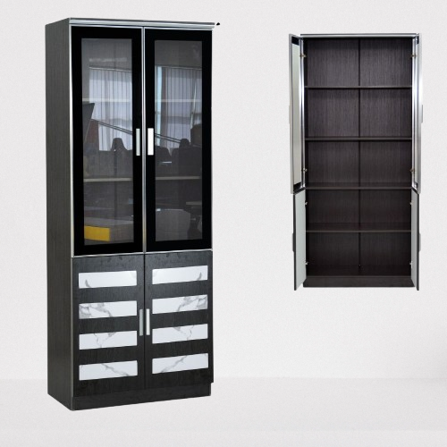 Luxury Black Glass Display Cabinet with Storage Drawers