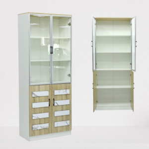 Modern Glass Display Storage Cabinet with Drawers