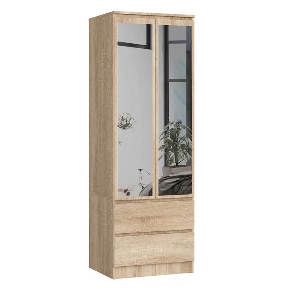 2-Door Mirrored Wardrobe with Storage Drawers