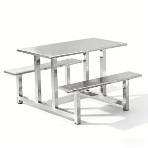Stainless Steel Cafeteria Dining Table with Bench Seating