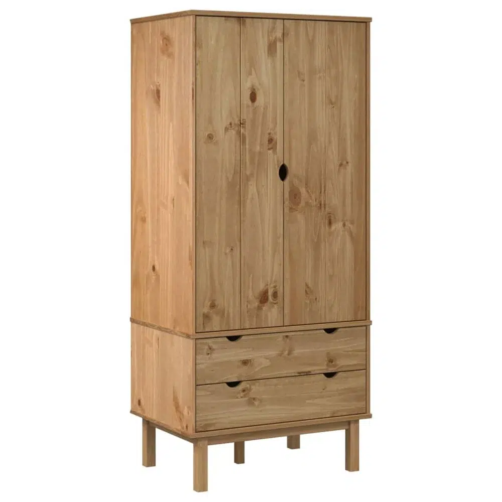 Rustic Wooden 3-Door Wardrobe with Drawers