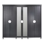 Luxury 6-Door Black Wardrobe with Mirror Panels
